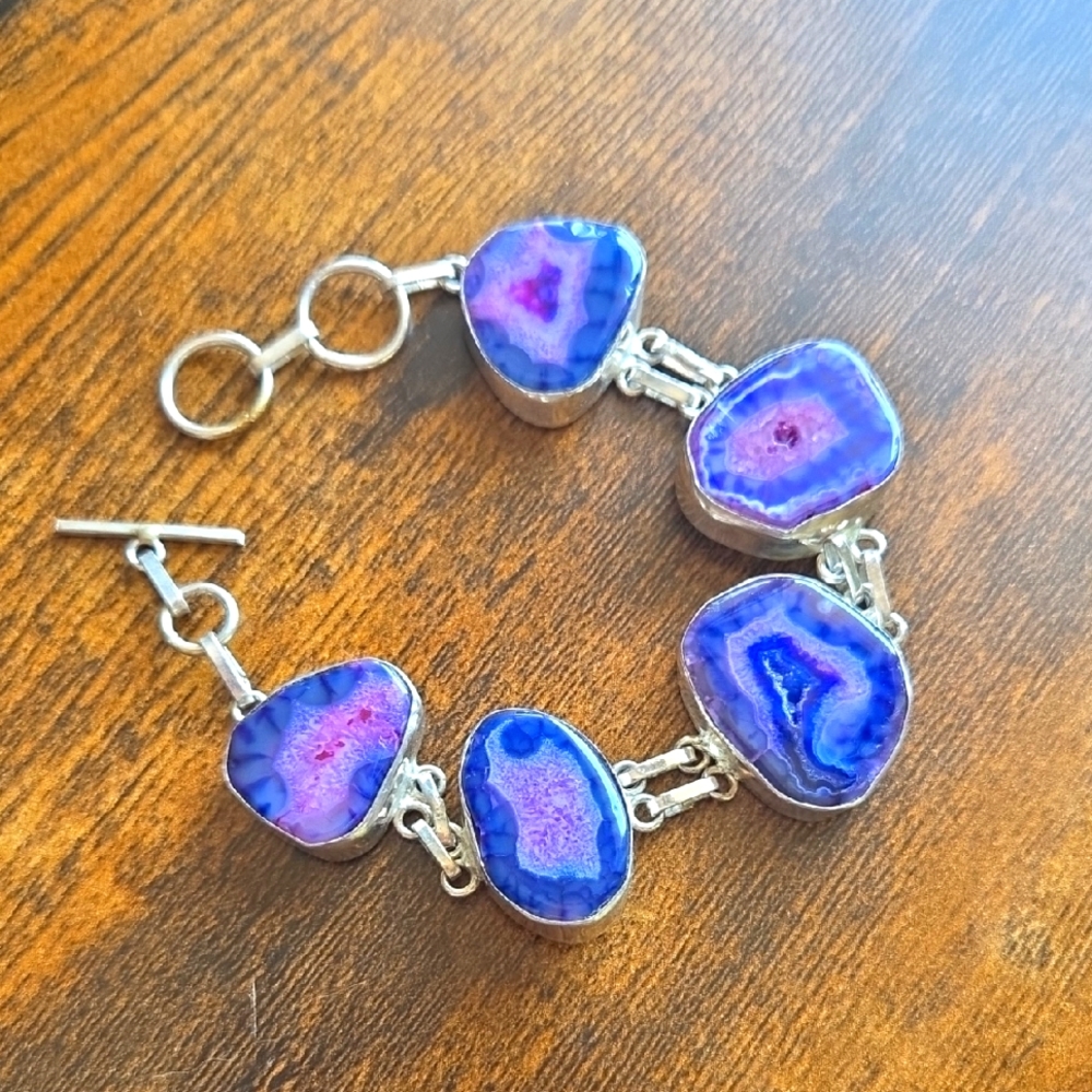 Silver Plate Purple Solar Quartz Bracelet
